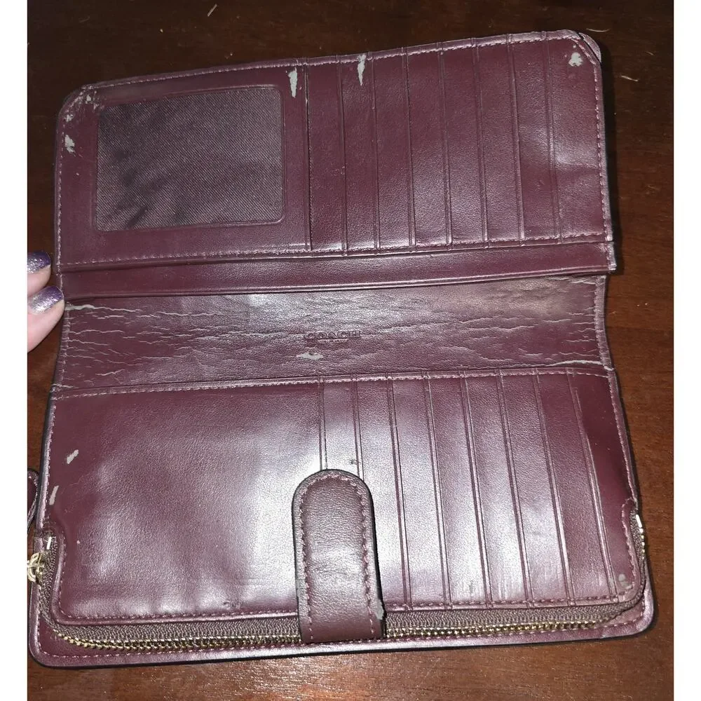 coach burgundy long wallet smooth leather Style F1677 51936